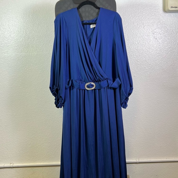 Eliza J Women's Blue Gown Style Social Knit Long Sleeve Vneck Dress Size 20W - Picture 4 of 11